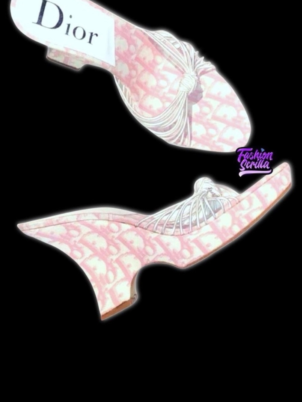 DIOR Vintage John Galliano Pink White Monogram Logo Trotter Platform Sandal Heel - Picture 1 of 14